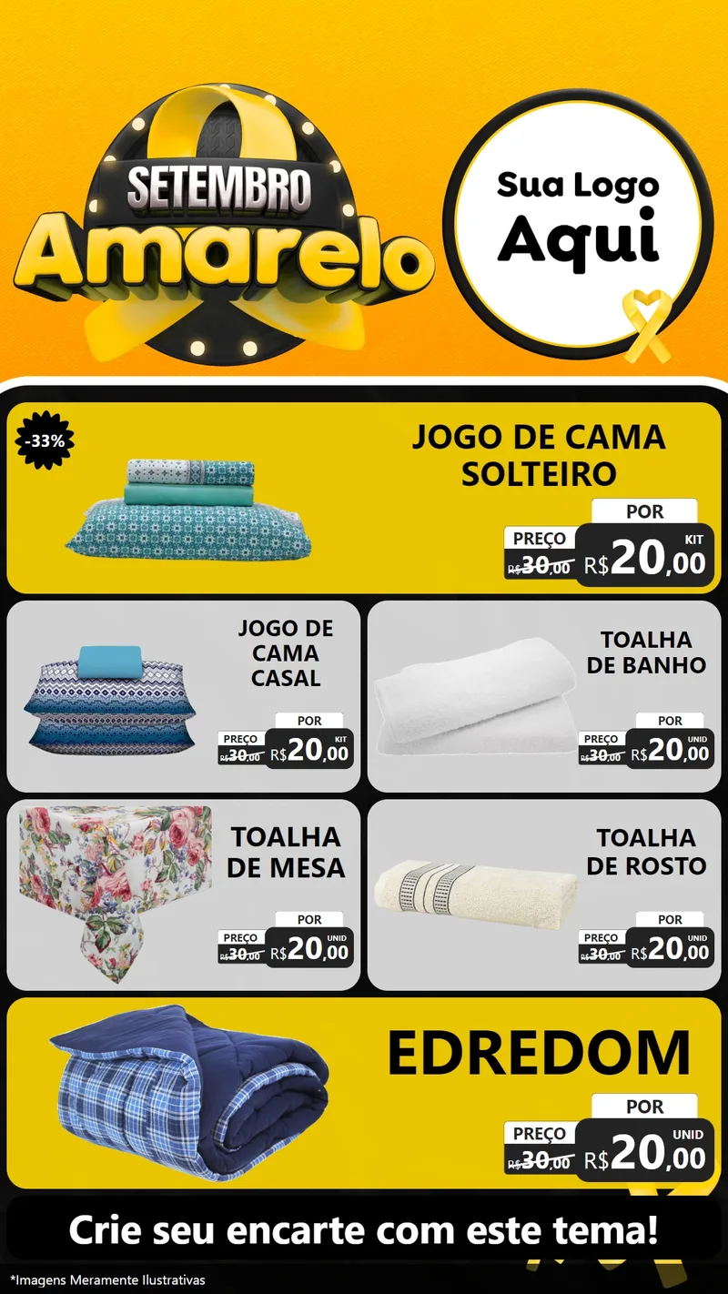 Modelo de TV para TV Vertical com o tema Setembro Amarelo para Cama, Mesa e Banho