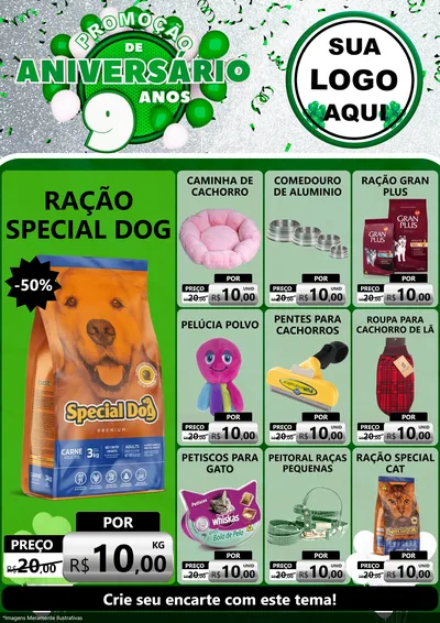 Modelo de Encarte para Encarte A4 Vertical com o tema Promoção de Aniversário - 9 Anos para Pet Shop
