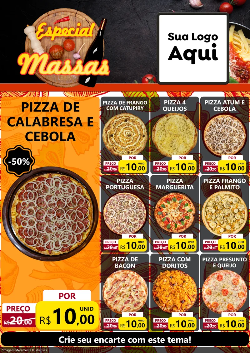 Modelo de Encarte para Encarte A4 Vertical com o tema Especial Massas para Pizzaria