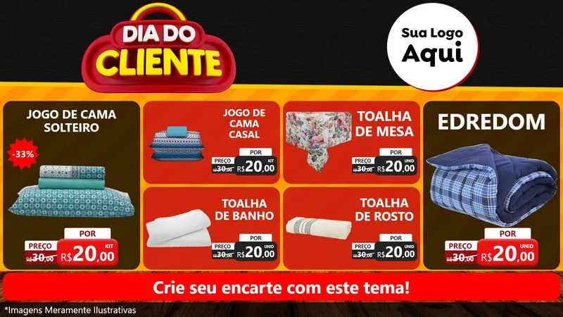 Modelo de TV para TV Horizontal com o tema Dia do Cliente para Cama, Mesa e Banho