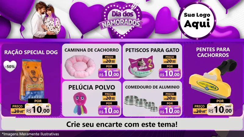 Modelo de TV para TV Horizontal com o tema Dia dos Namorados para Pet Shop