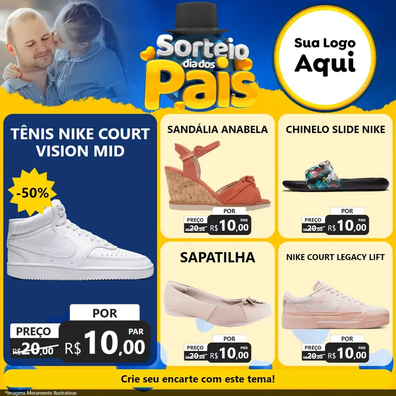 Modelo de Rede Social para Feed Facebook com o tema Sorteio Dia Dos Pais para Calçados