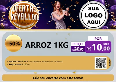 Modelo de Cartaz para Cartaz A4 Horizontal com o tema Ofertas de Réveillon para Supermercado