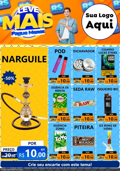 Modelo de Encarte para Encarte A4 Vertical com o tema Leve Mais, Pague Menos para Tabacaria