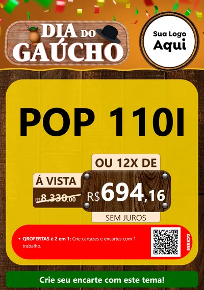 Modelo de Cartaz para Cartaz A4 Vertical com o tema Dia do Gaúcho para Concessionaria de Motos