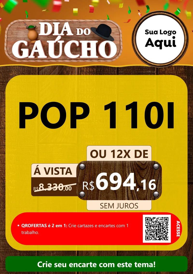 Modelo de Cartaz para Cartaz A4 Vertical com o tema Dia do Gaúcho para Concessionaria de Motos