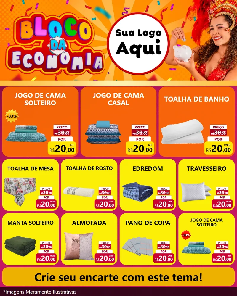 Modelo de Rede Social para Feed Instagram com o tema Bloco da Economia para Cama, Mesa e Banho