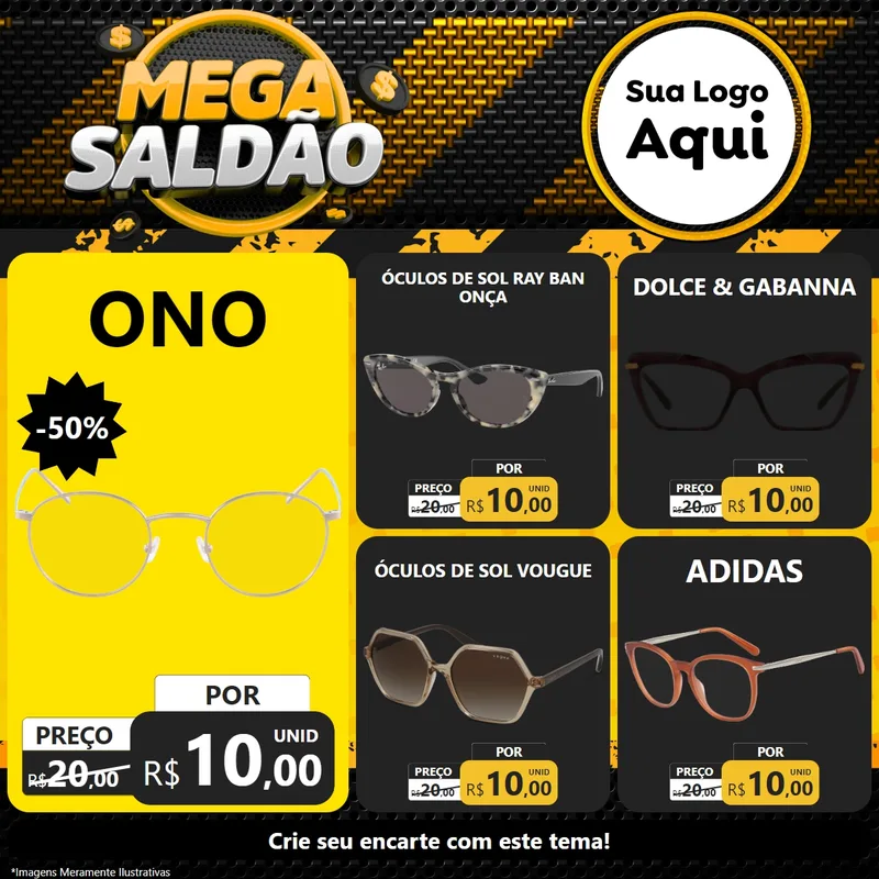 Modelo de Rede Social para Feed Facebook com o tema Mega Saldão para Óticas