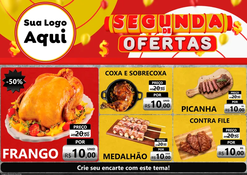 Modelo de Encarte para Encarte A4 Horizontal com o tema Segunda de Ofertas para Assados