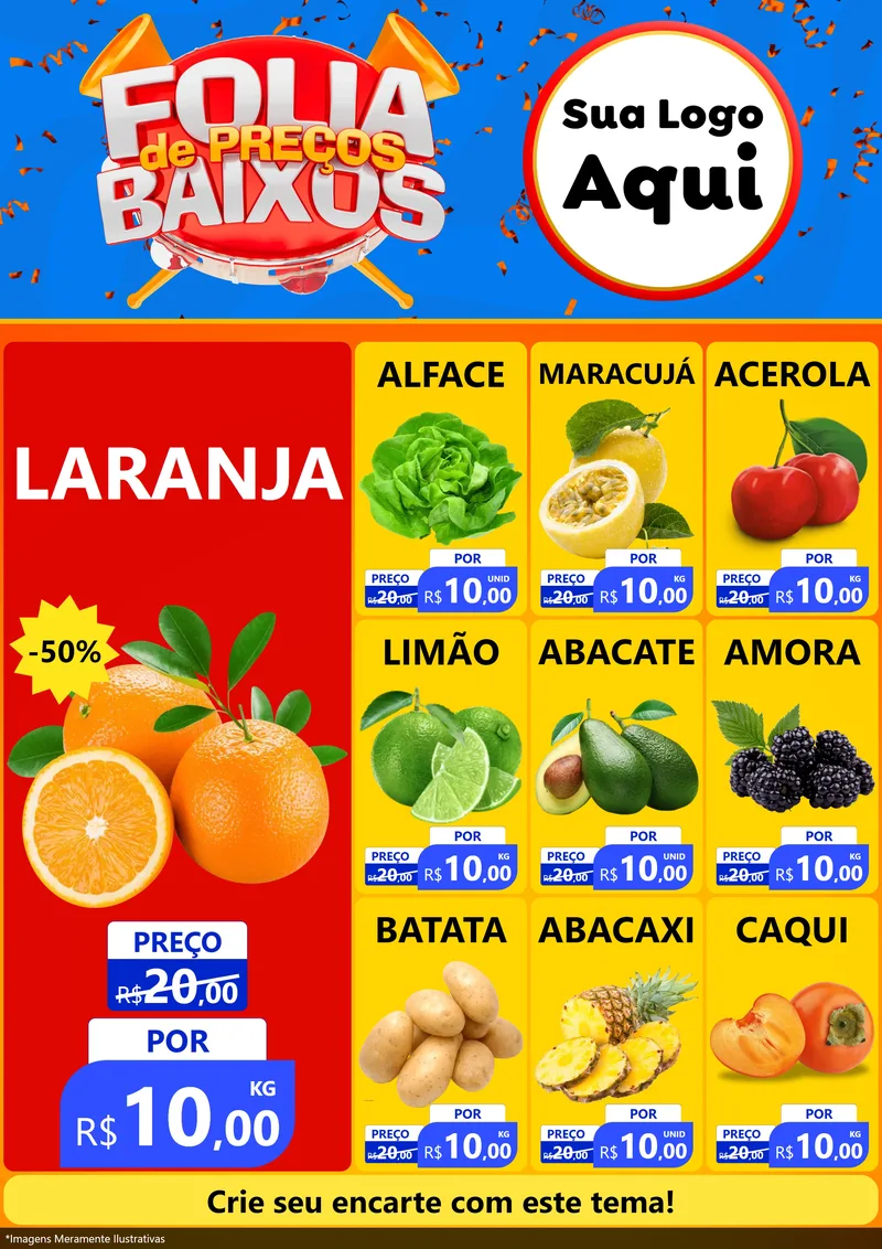 Modelo de Encarte para Encarte A4 Vertical com o tema Folia de Preços Baixos para Hortifrúti