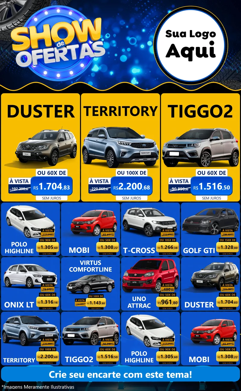 Modelo de Encarte para Encarte Grande com o tema Show de Ofertas para Concessionaria de Carros