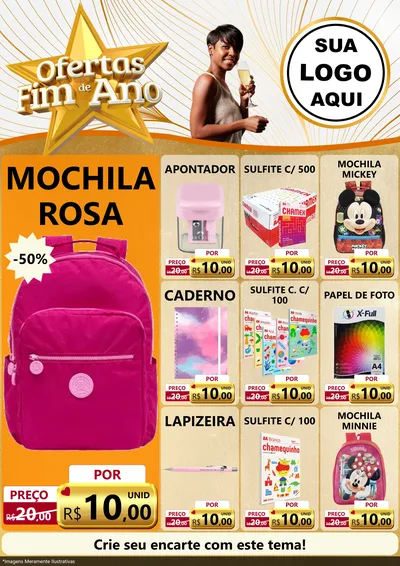 Modelo de Encarte para Encarte A4 Vertical com o tema Ofertas Fim de Ano para Papelaria