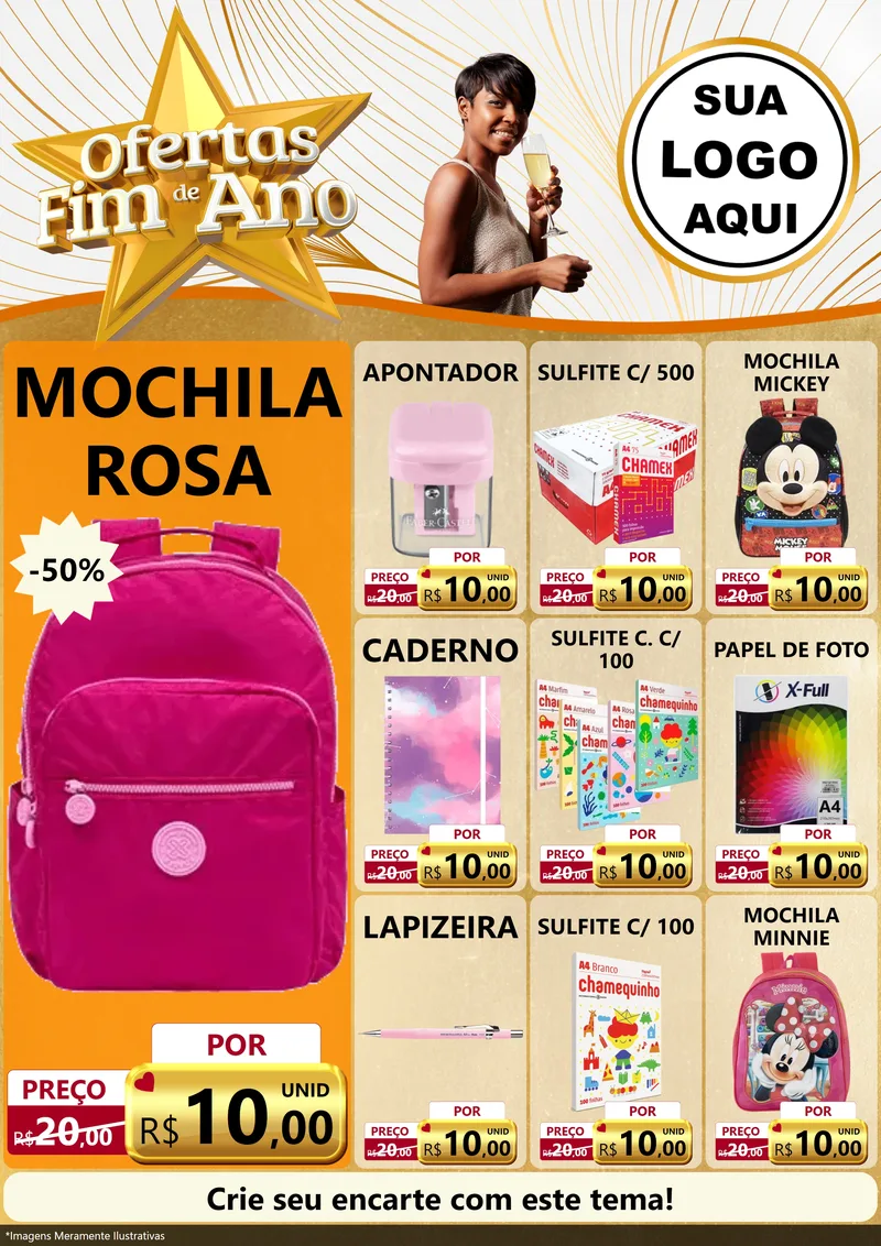 Modelo de Encarte para Encarte A4 Vertical com o tema Ofertas Fim de Ano para Papelaria
