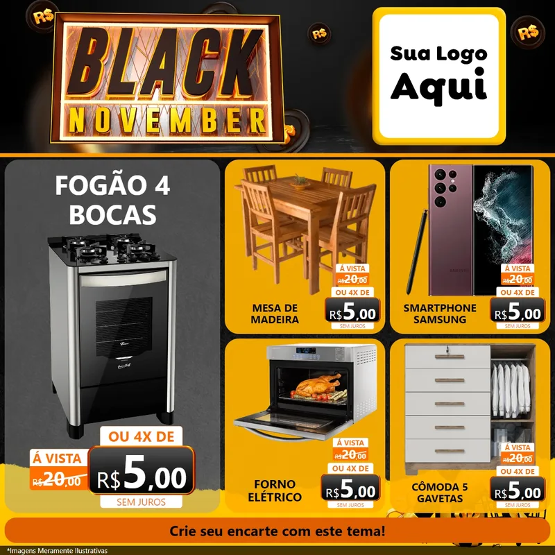 Modelo de Rede Social para Feed Facebook com o tema Black November para Móveis e Eletro