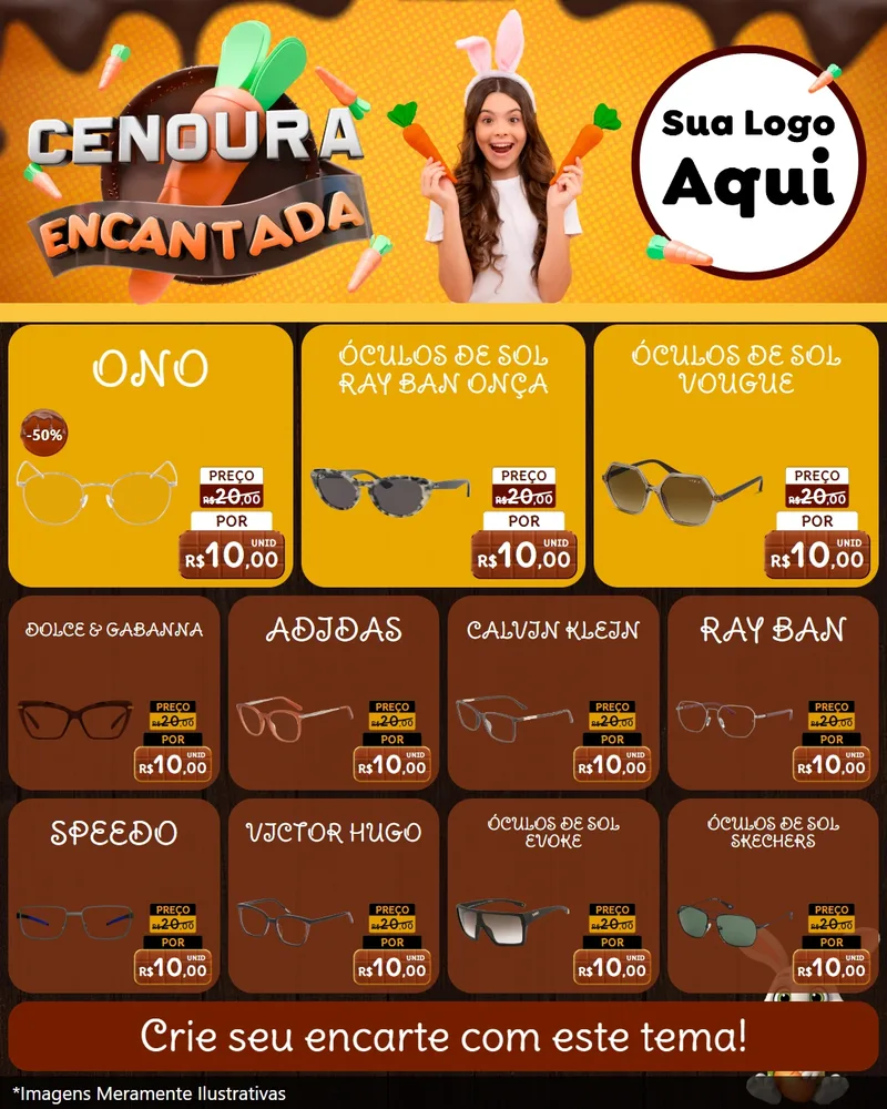 Modelo de Rede Social para Feed Instagram com o tema Cenoura Encantada - Páscoa para Óticas