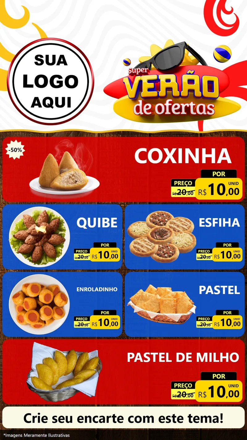 Modelo de TV para TV Vertical com o tema Super Verão de Ofertas para Salgadaria