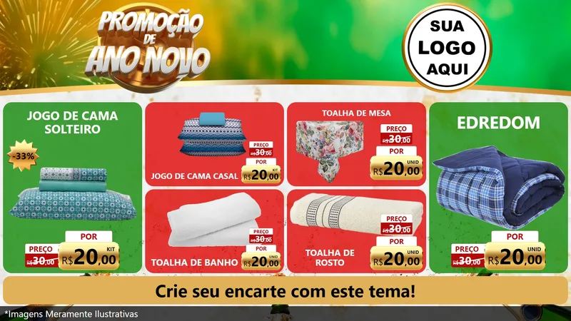 Modelo de TV para TV Horizontal com o tema Promoção de Ano Novo para Cama, Mesa e Banho