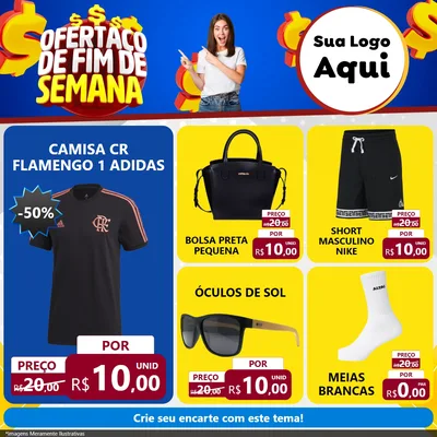 Modelo de Rede Social para Feed Facebook com o tema Ofertaço de Fim de Semana para Roupas e acessórios