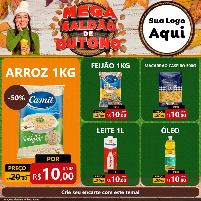 Modelo de Rede Social para Feed Facebook com o tema Mega Saldão de Outono para Supermercado