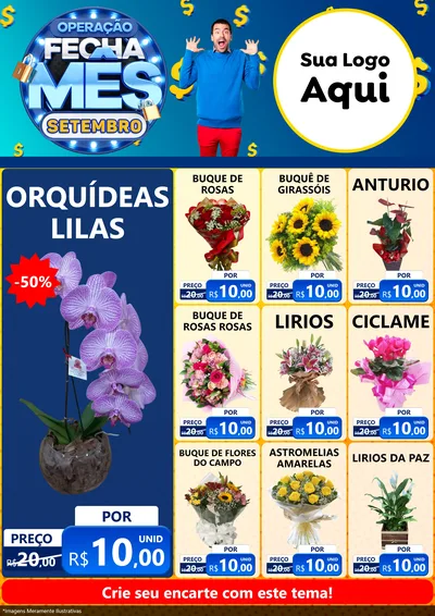 Modelo de Encarte para Encarte A4 Vertical com o tema Operação Fecha Mês Setembro para Floricultura e jardim