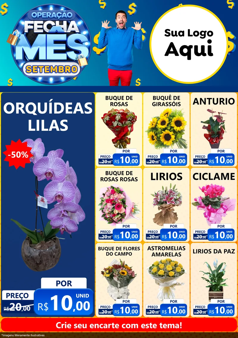 Modelo de Encarte para Encarte A4 Vertical com o tema Operação Fecha Mês Setembro para Floricultura e jardim