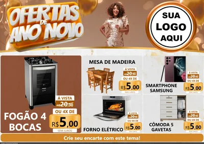 Modelo de Encarte para Encarte A4 Horizontal com o tema Ofertas de Ano Novo para Móveis e Eletro