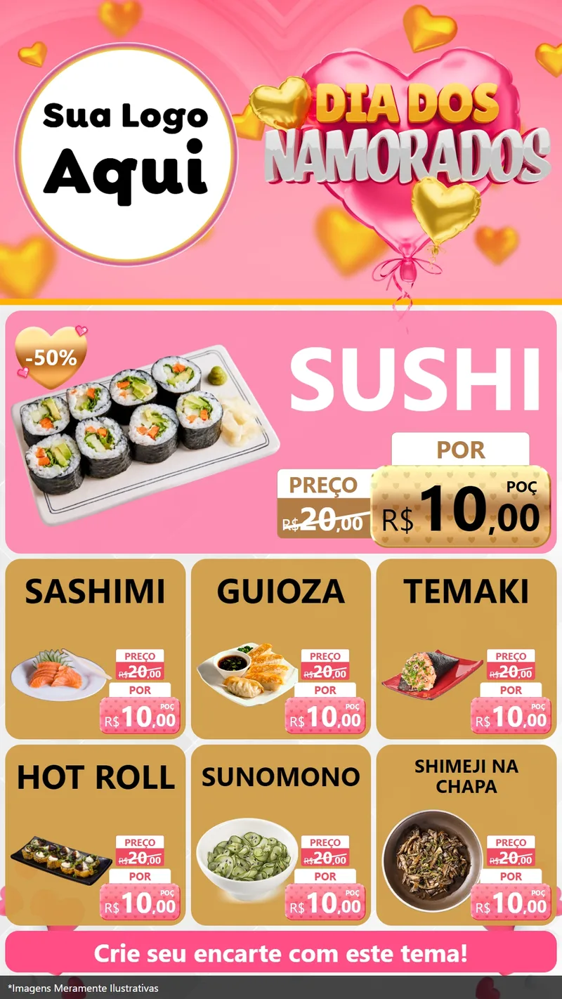 Modelo de Rede Social para Stories com o tema Dia dos Namorados para Comida japonesa