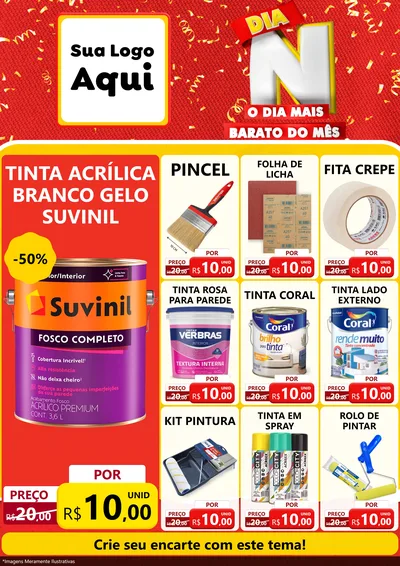 Modelo de Encarte para Encarte A4 Vertical com o tema Dia N o Dia Mais Barato do Mês para Tintas e Ferramentas