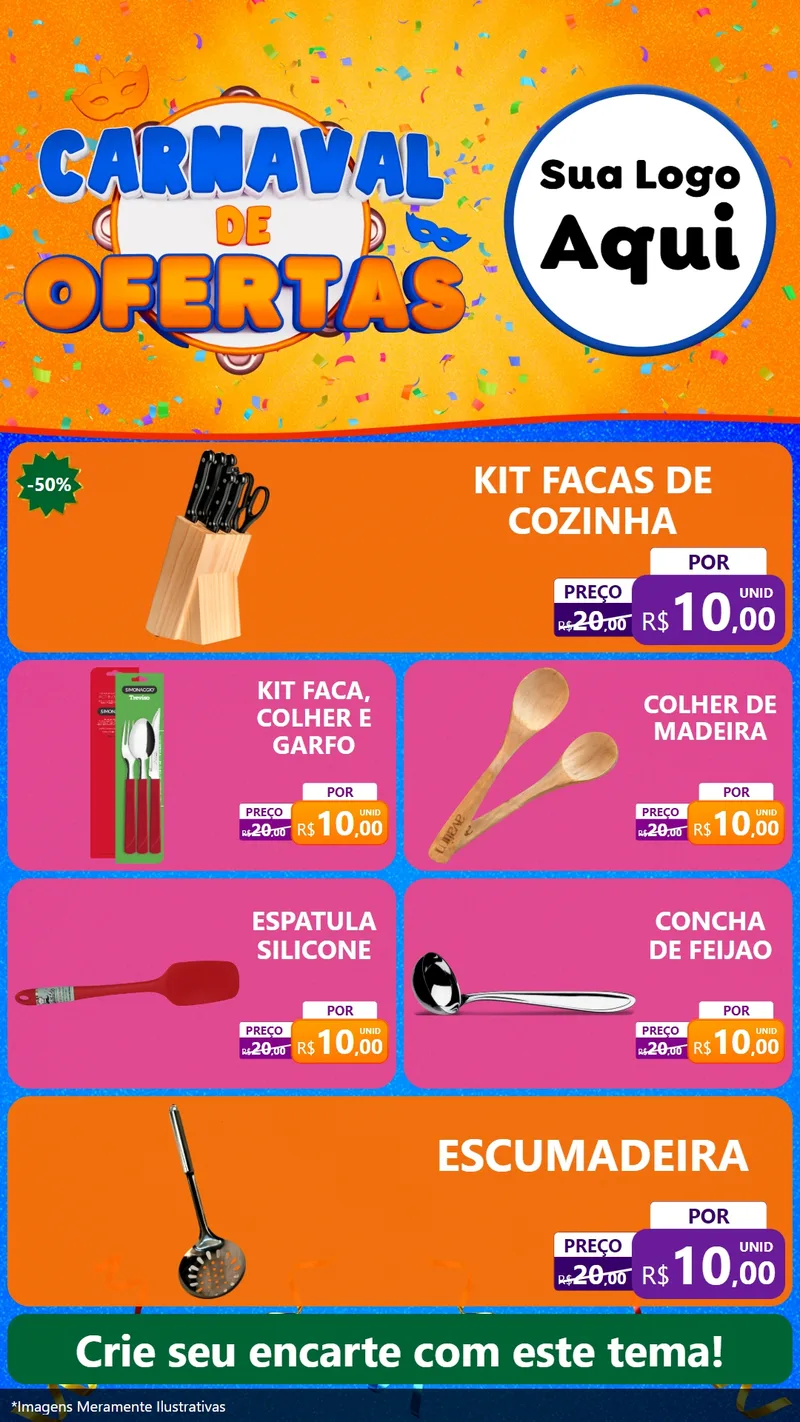 Modelo de TV para TV Vertical com o tema Carnaval de Ofertas para Utilidades Domésticas