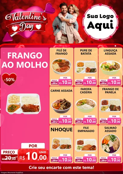 Modelo de Encarte para Encarte A4 Vertical com o tema Valentine's Day para Restaurante