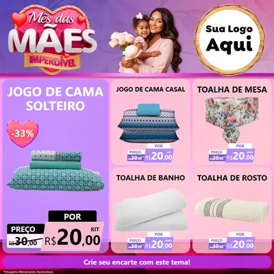 Modelo de Rede Social para Feed Facebook com o tema Mês das Mães Imperdível para Cama, Mesa e Banho