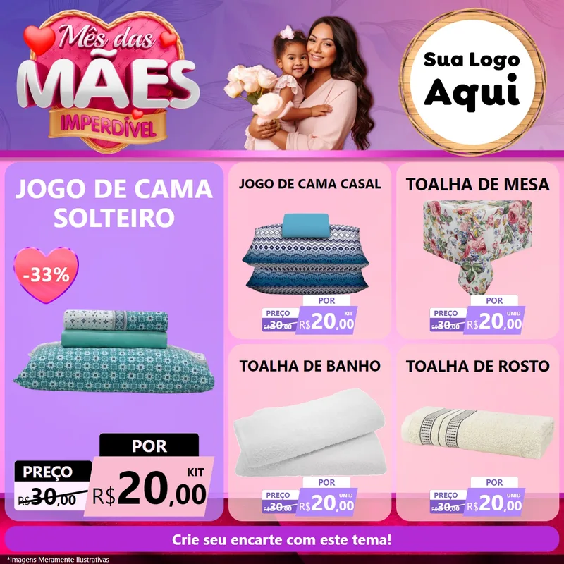 Modelo de Rede Social para Feed Facebook com o tema Mês das Mães Imperdível para Cama, Mesa e Banho