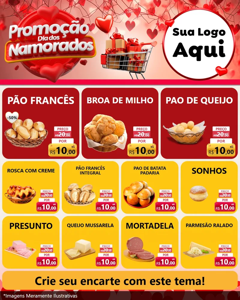Modelo de Rede Social para Feed Instagram com o tema Promoção Dia dos Namorados para Padaria