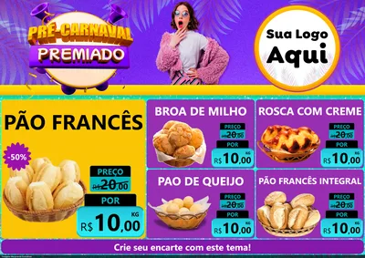 Modelo de Encarte para Encarte A4 Horizontal com o tema Pré-Carnaval Premiado para Padaria
