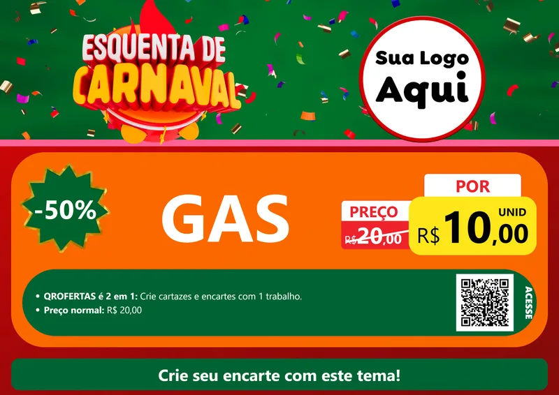 Modelo de Cartaz para Cartaz A4 Horizontal com o tema Esquenta de Carnaval para Água e gás