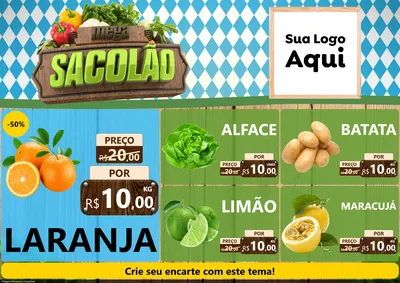 Modelo de Encarte para Encarte A4 Horizontal com o tema Mega Sacolão para Hortifrúti