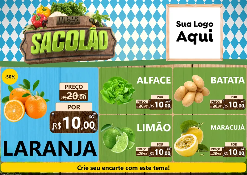 Modelo de Encarte para Encarte A4 Horizontal com o tema Mega Sacolão para Hortifrúti
