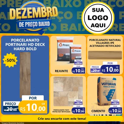 Modelo de Rede Social para Feed Facebook com o tema Dezembro de Preço Baixo para Pisos e revestimentos