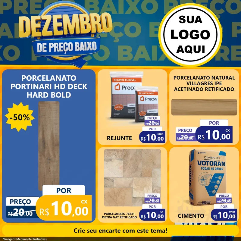 Modelo de Rede Social para Feed Facebook com o tema Dezembro de Preço Baixo para Pisos e revestimentos