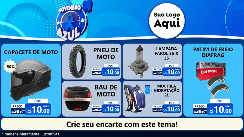 Modelo de TV para TV Horizontal com o tema Novembro Azul para Moto peças