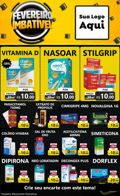 Modelo de Encarte para Encarte Grande com o tema Fevereiro Imbatível para Farmácia