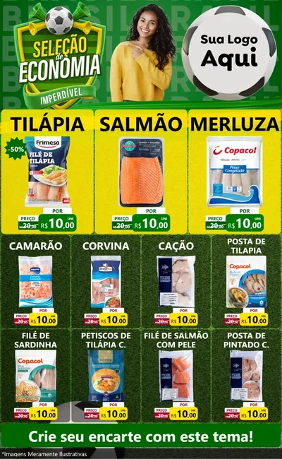 Modelo de Encarte para Encarte Grande com o tema Seleção de Economia - Copa para Peixaria