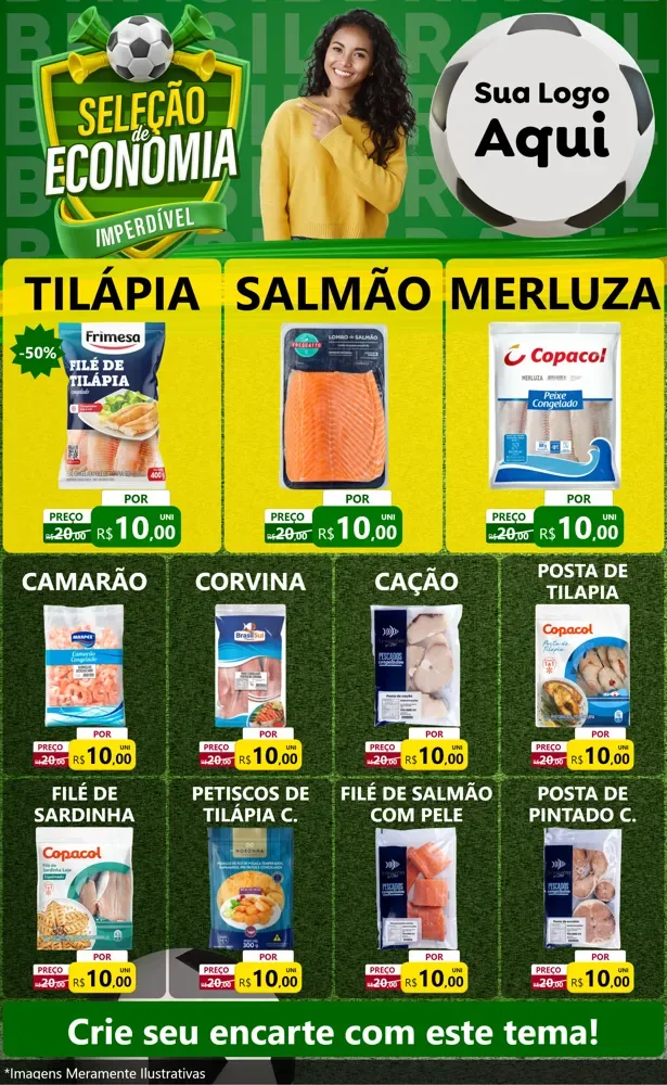 Modelo de Encarte para Encarte Grande com o tema Seleção de Economia - Copa para Peixaria