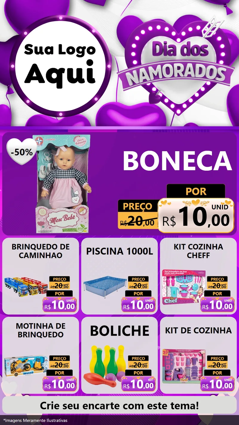 Modelo de Rede Social para Stories com o tema Dia dos Namorados para Brinquedos