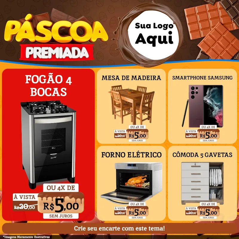Modelo de Rede Social para Feed Facebook com o tema Páscoa Premiada para Móveis e Eletro