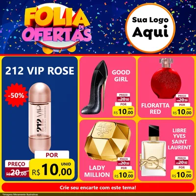 Modelo de Rede Social para Feed Facebook com o tema Folia de Ofertas para Perfumes