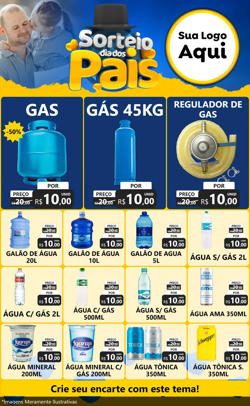 Modelo de Encarte para Encarte Grande com o tema Sorteio Dia Dos Pais para Água e gás