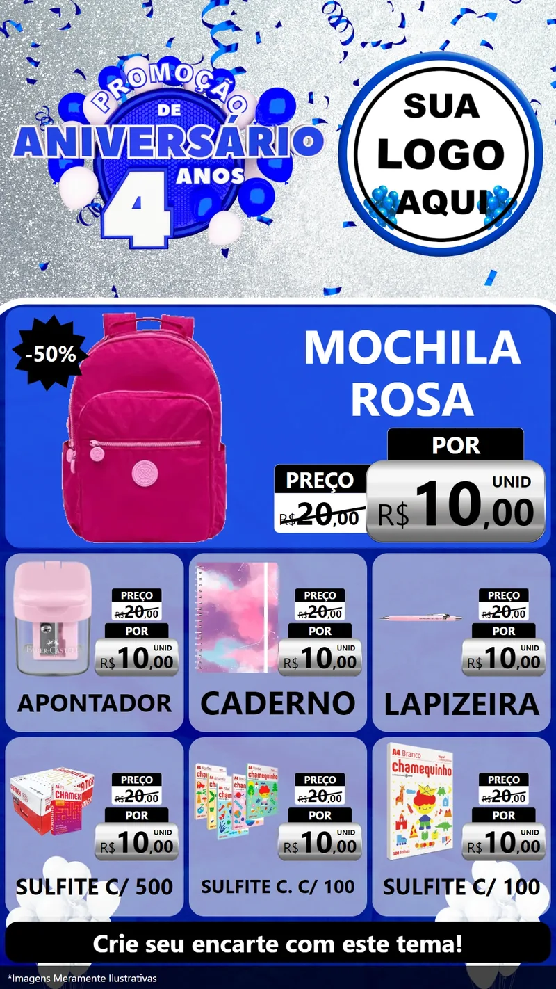 Modelo de Rede Social para Stories com o tema Promoção de Aniversário - 4 Anos para Papelaria