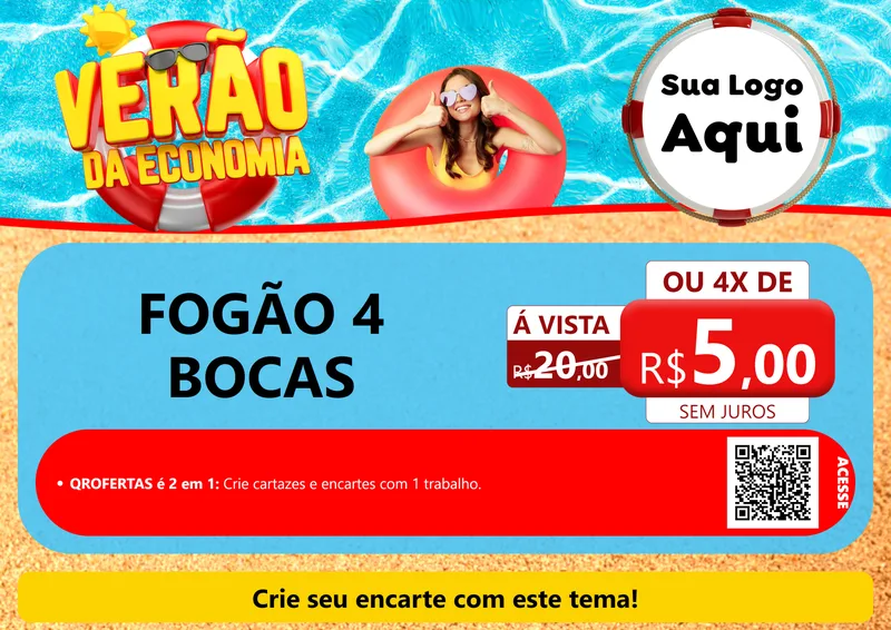 Modelo de Cartaz para Cartaz A4 Horizontal com o tema Verão da Economia para Móveis e Eletro