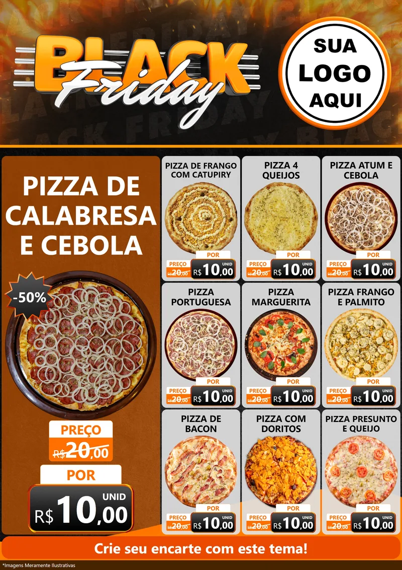 Modelo de Encarte para Encarte A4 Vertical com o tema Black Friday para Pizzaria